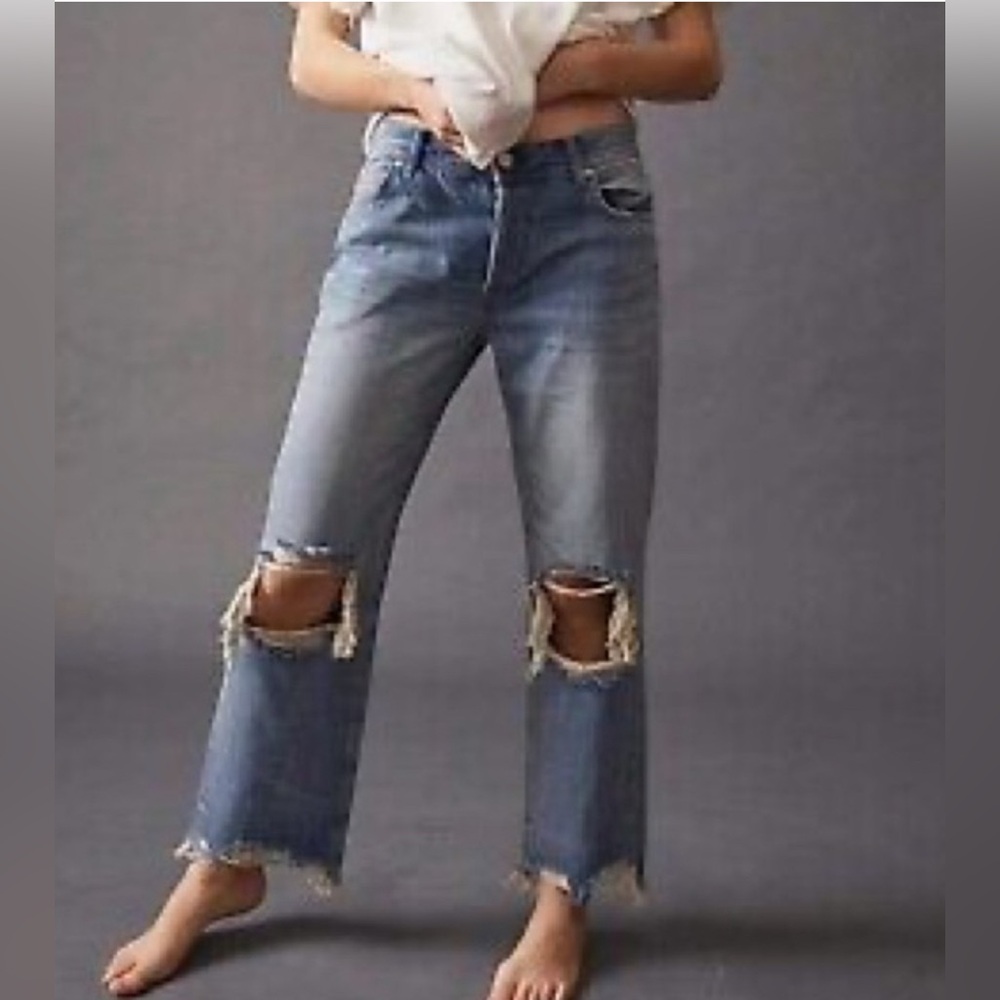 We The Free Women's Straight Leg Distressed Jeans in Medium Blue